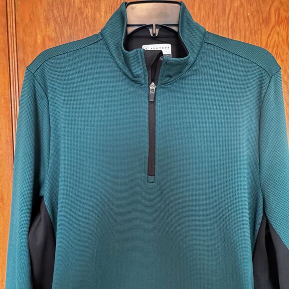 NWT PGA Tour 1/4‎ Zip Stretch Thermal Mens Medium Dark Teal Golf Dad Outdoor - Picture 3 of 10